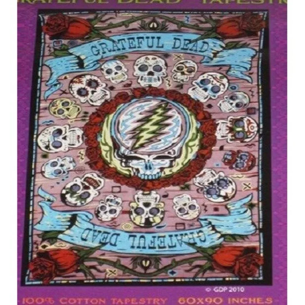 New Grateful Dead Mexicali Skulls Tapestry Gift Steal Your Face w 3D Glasses NIP